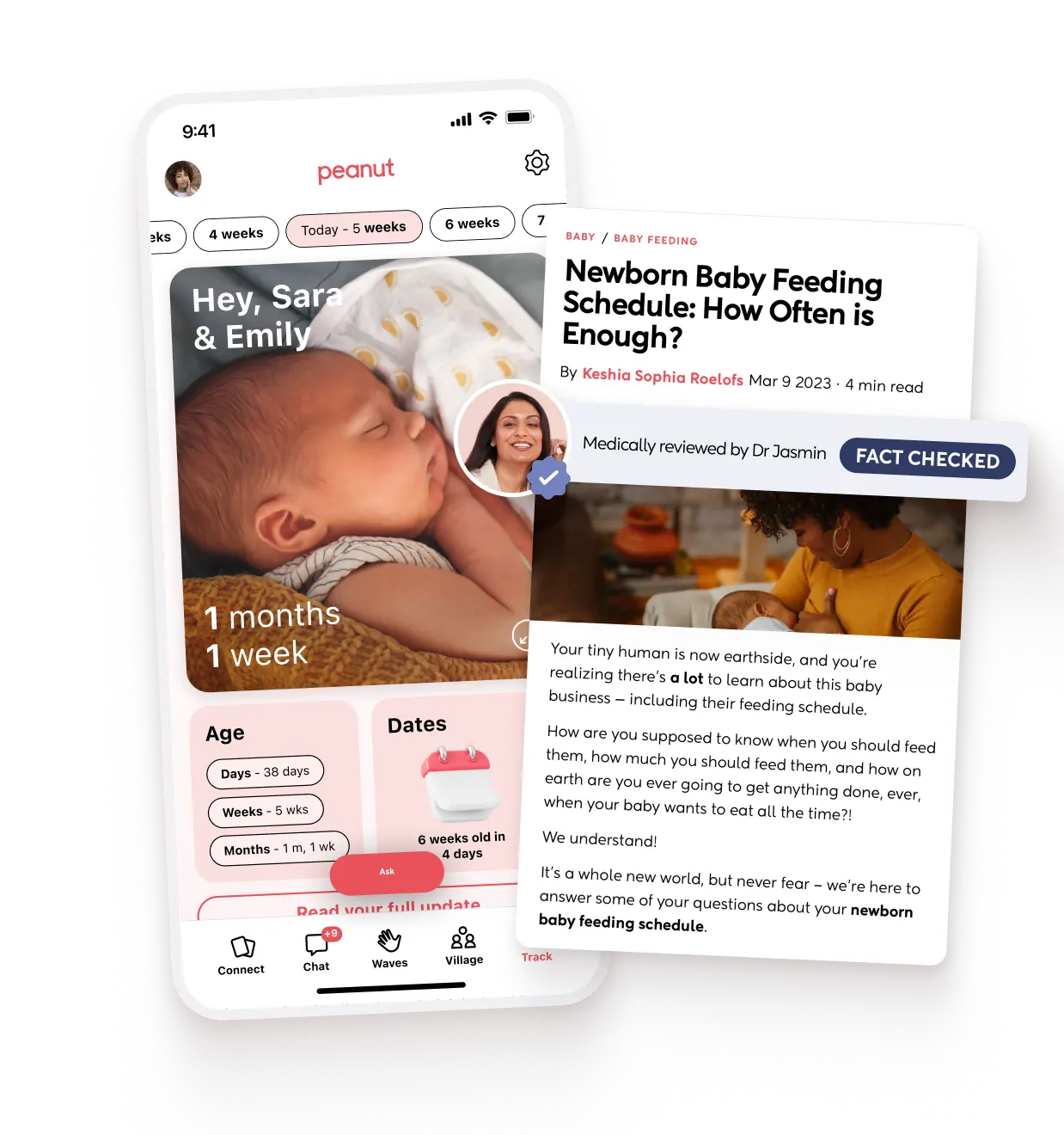 An image of the Peanut app, with the view of tracking your new baby.