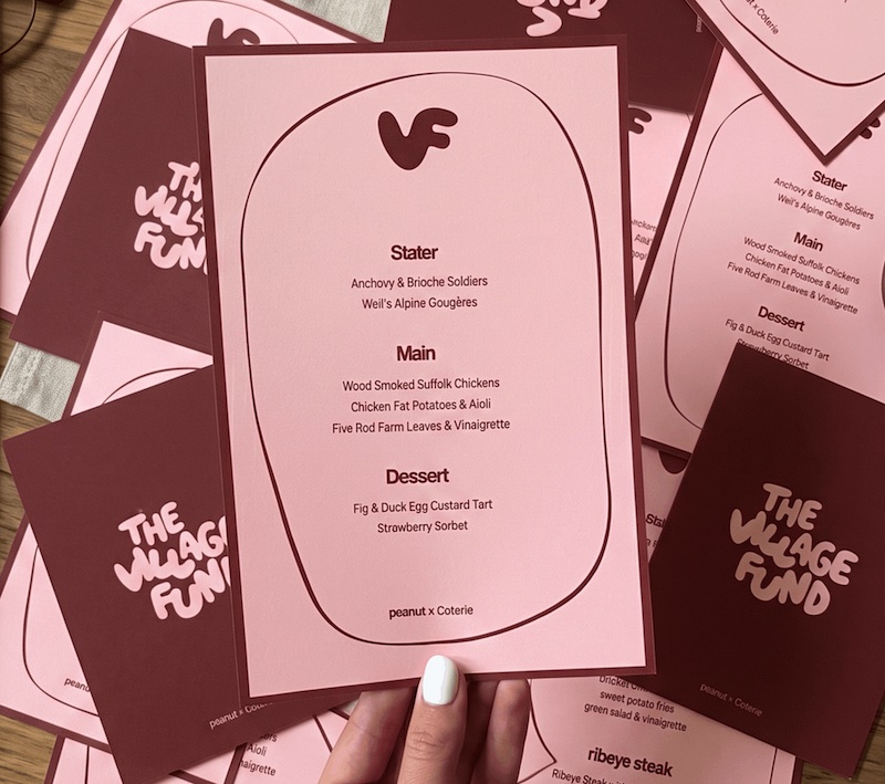 Menus for a Village Fund event